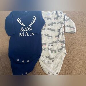 Hudson Baby Boys' "Little Man" & Moose Print Bodysuit 2-Pack 3-6M